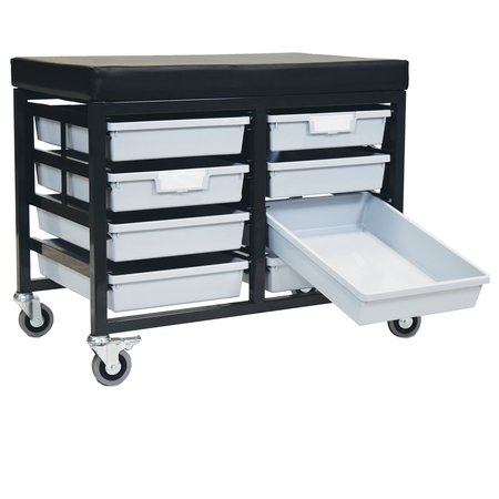 STORWERKS StorBenchSeat w/Cushioned Seat and 8 Storsystem Trays and Bins-Gray CE2109DGGC-8SLG